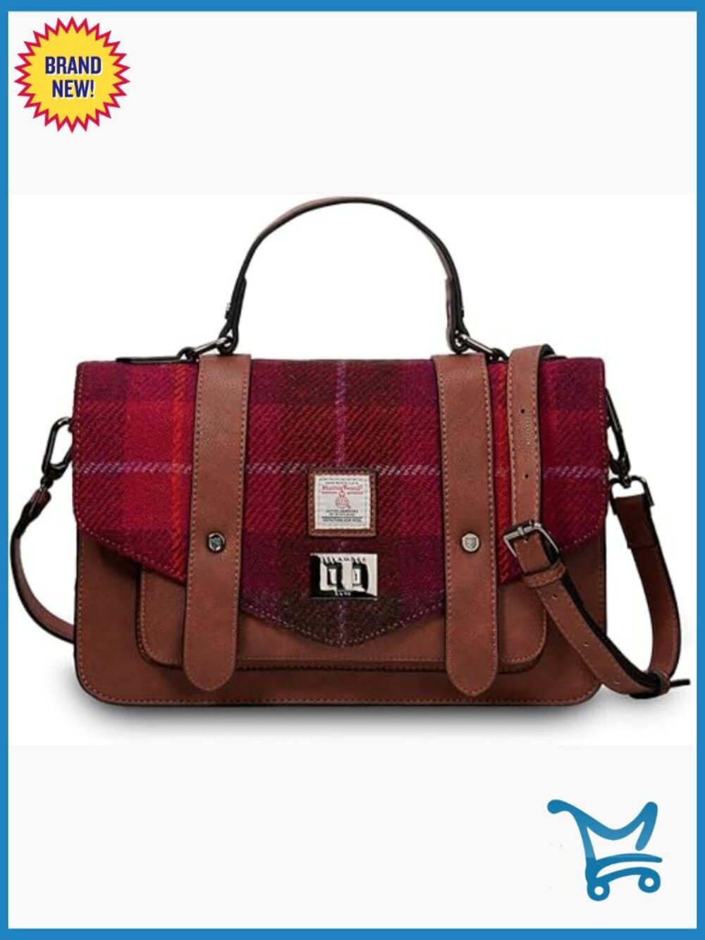 Large Genuine Harris Tweed Satchel Bag with Adjustable Strap